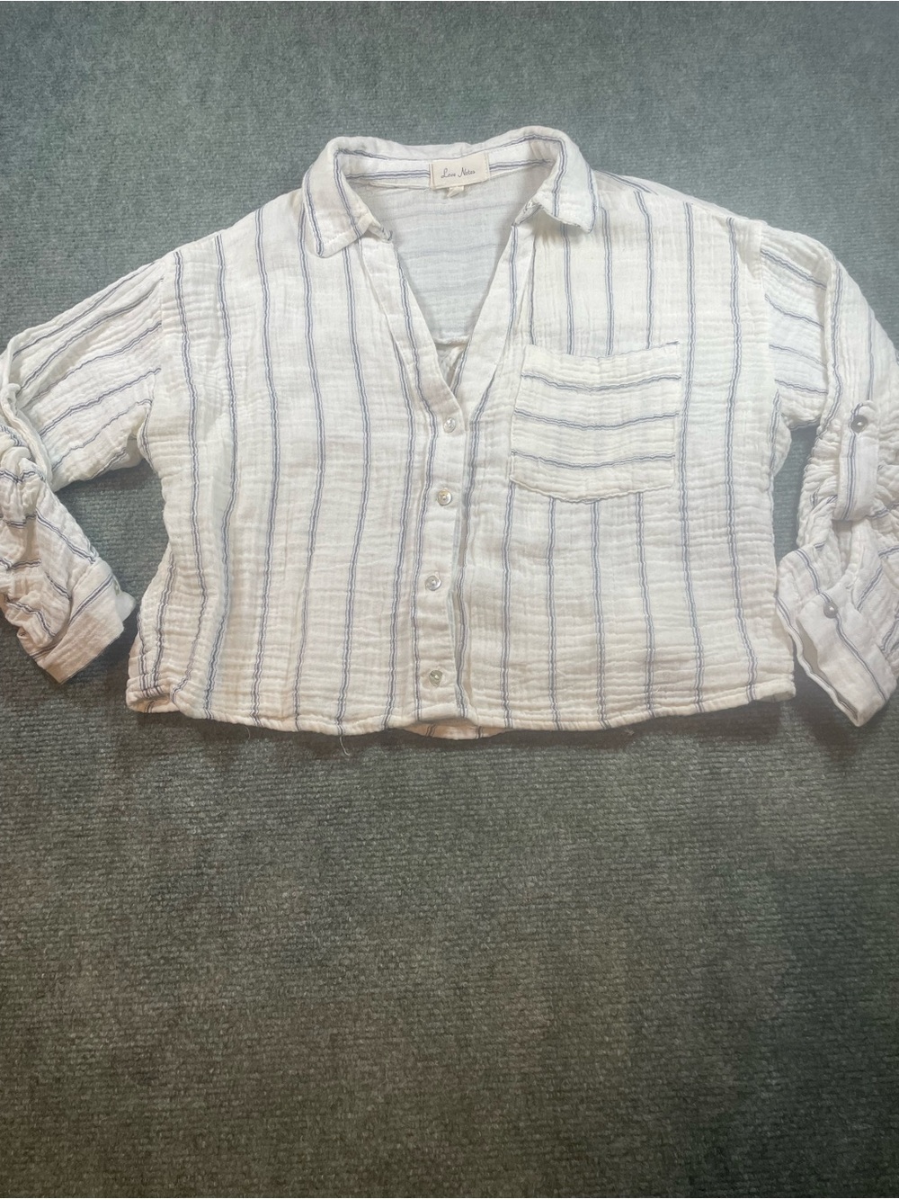 Striped‎ Button-Front Cotton Top in White and Blue